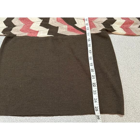 BCBGMaxazria Sz L‎ Dolman Kimono Scallop Sleeve Wool Wrap Sweater Zig Zag Retro - Picture 7 of 11